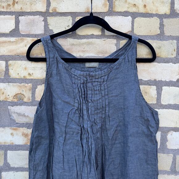 CP Shades Gray Sleeveless Linen Midi Dress Size XL Made in USA Lagenlook - Picture 3 of 7